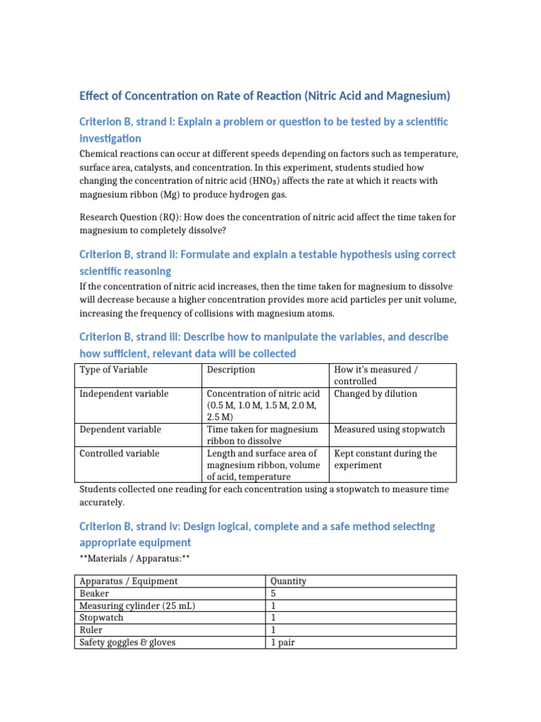 Final MYP5 Science Lab Report | PDF | Nitric Acid | Magnesium