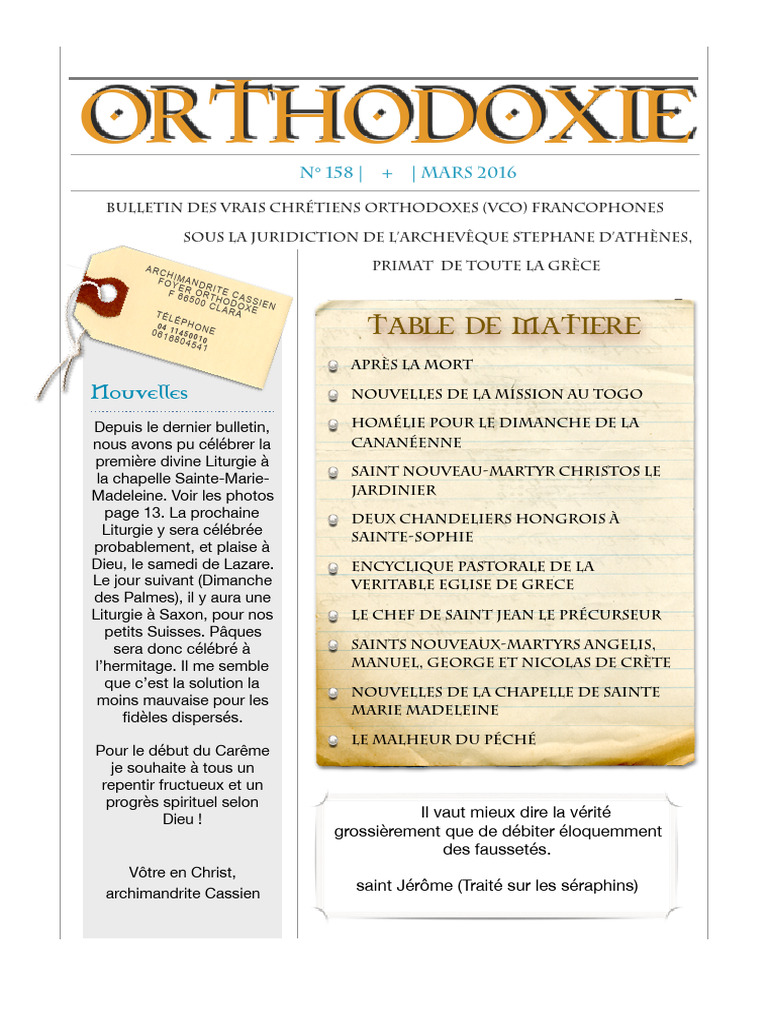 Nouvelles de la Liturgie et Mission VCO | PDF | Église orthodoxe | Messie