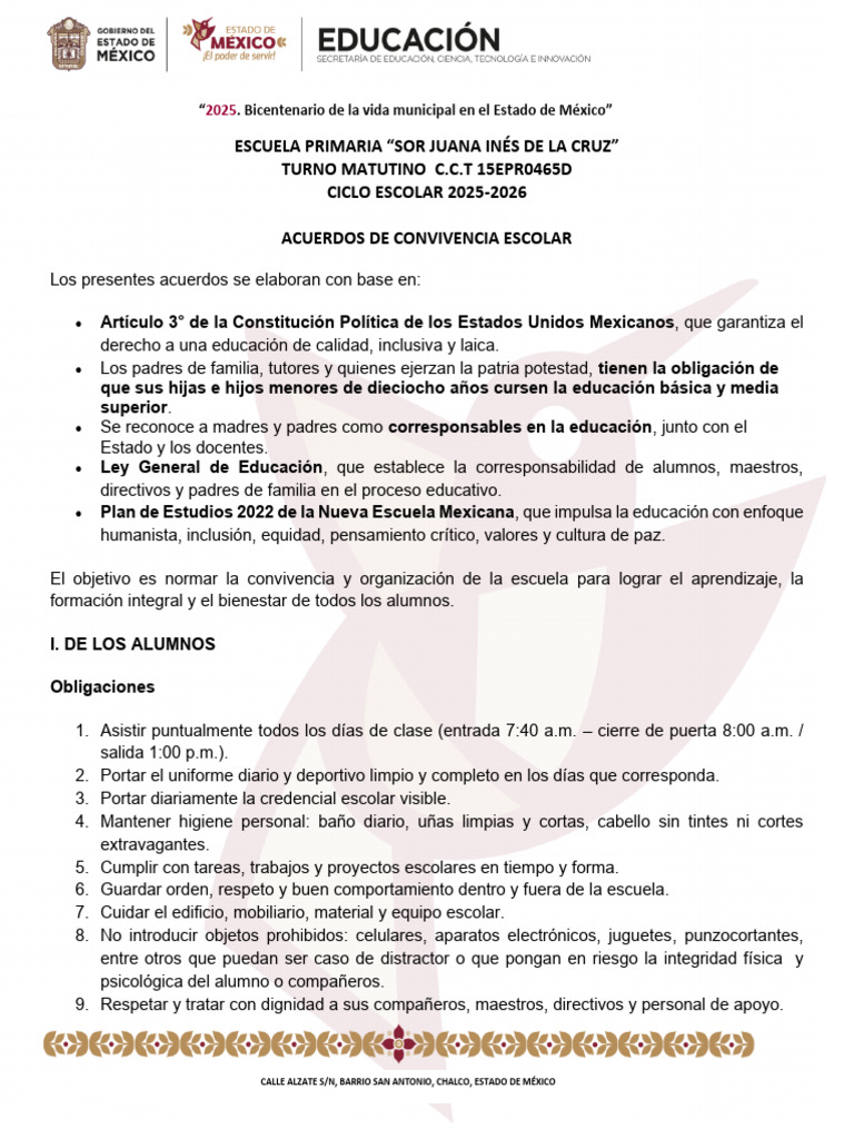 Acuerdos de Convivencia Escolar 2025 | PDF | Escuelas | Educación primaria