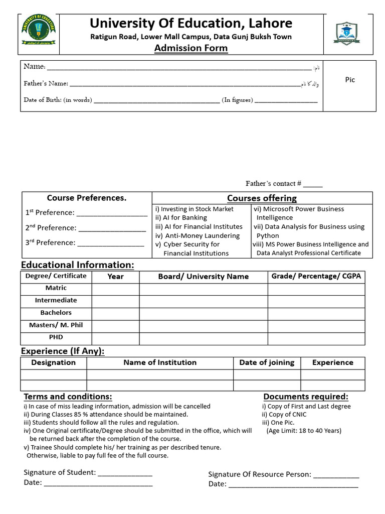 University of Education Admission Form | PDF