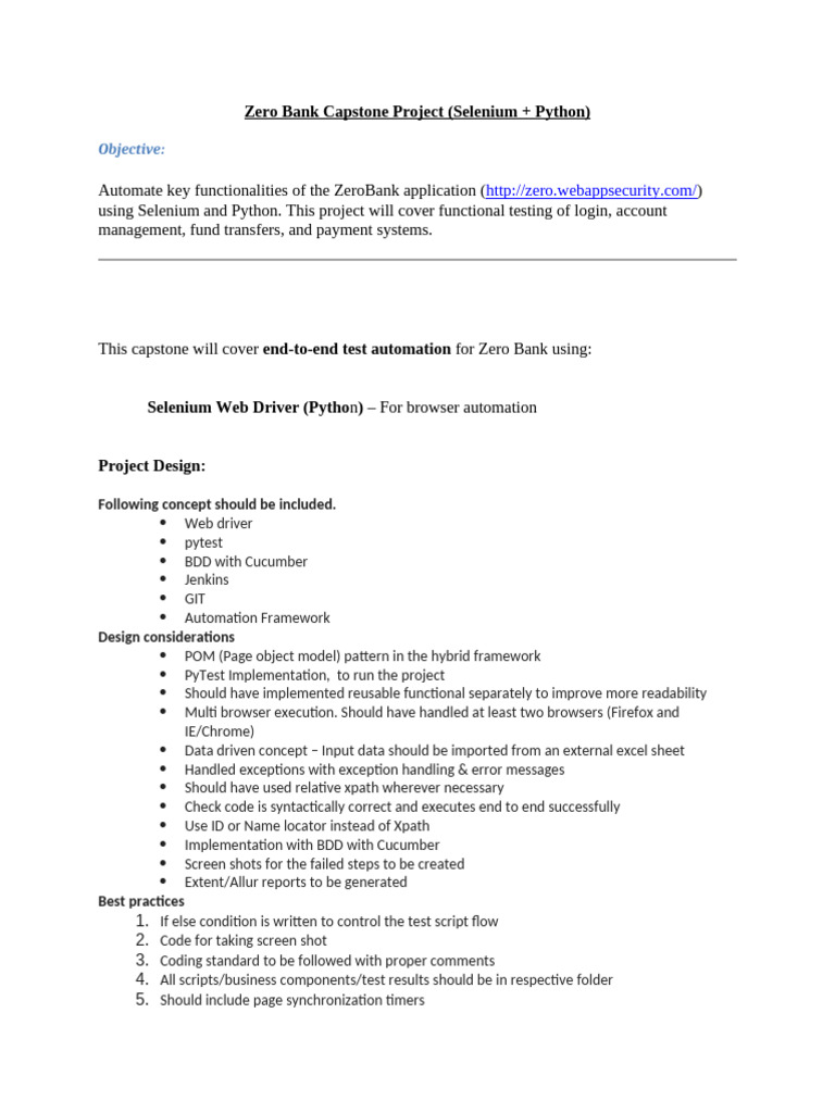 Zero Bank Automation with Selenium & Python | PDF | Login | Payments