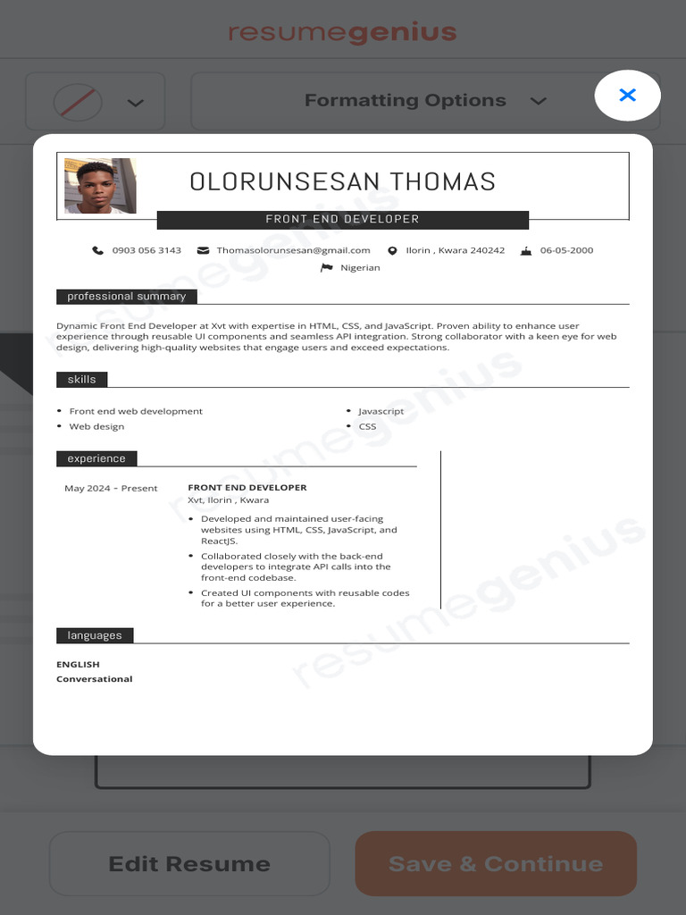 Front End Developer Resume - Olorunsesan Thomas | PDF | Web Design ...