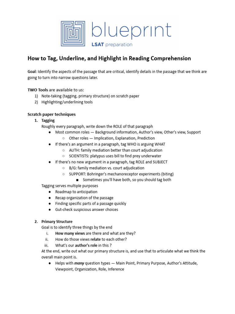How to Tag, Underline, and Highlight in Reading Comprehension | PDF ...