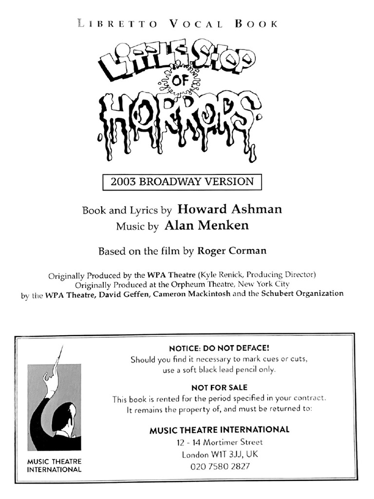 Little Shop Libretto Vocal Book | PDF