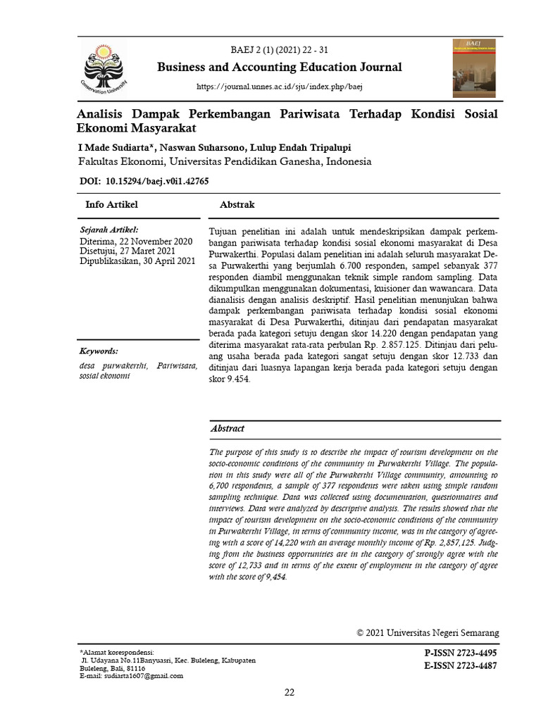 Dampak Perkembangan Pariwisata | PDF
