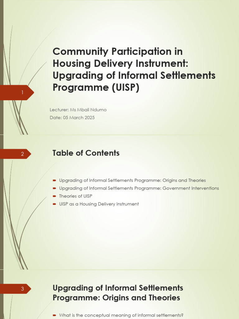 Community Role in UISP Housing Delivery | PDF | Economies