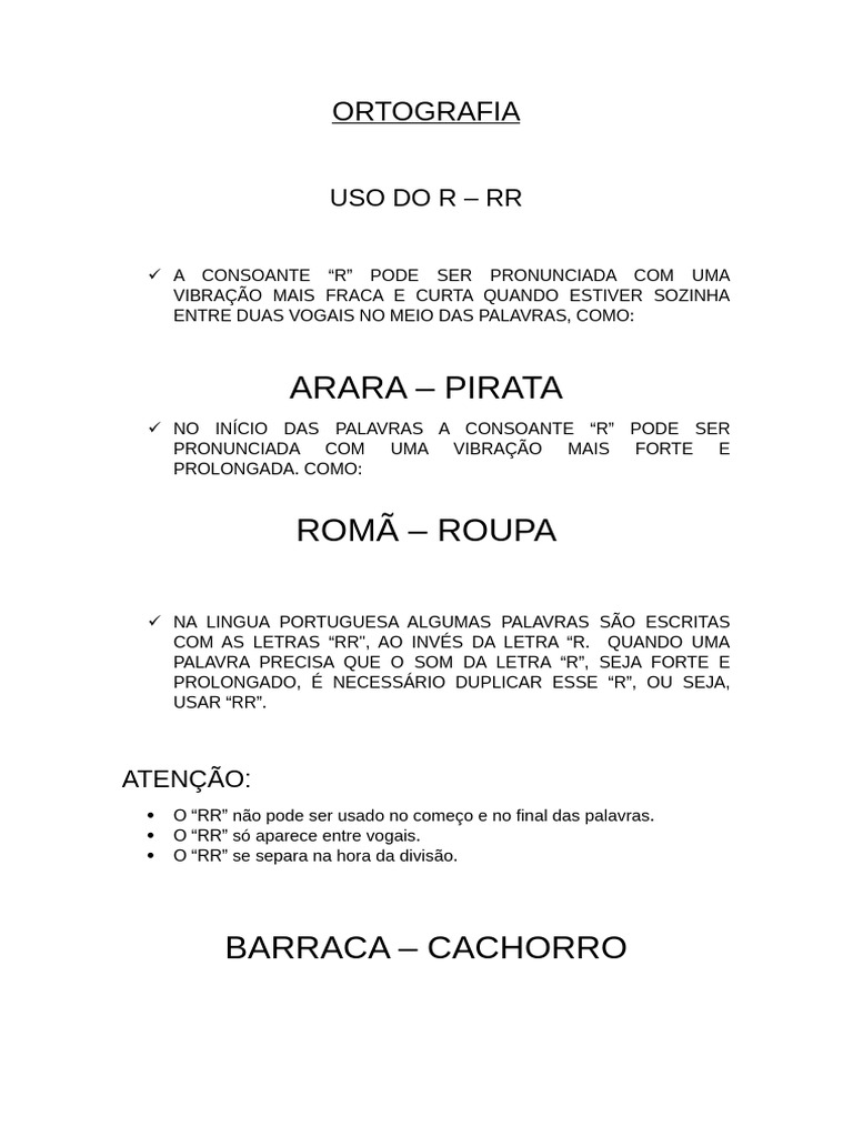 Uso do R e RR na Ortografia Portuguesa | PDF