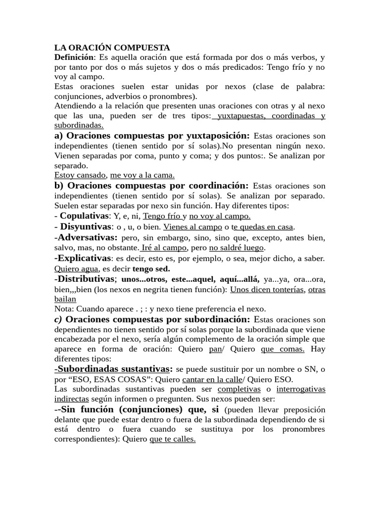 Tipos de Oraciones Compuestas | PDF | Oración (Lingüística) | Mecánica ...