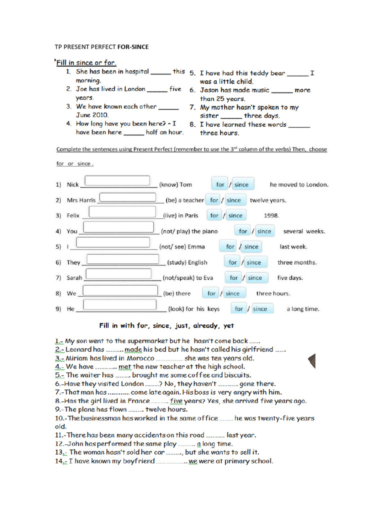 Tp Present Perfect for-since | PDF