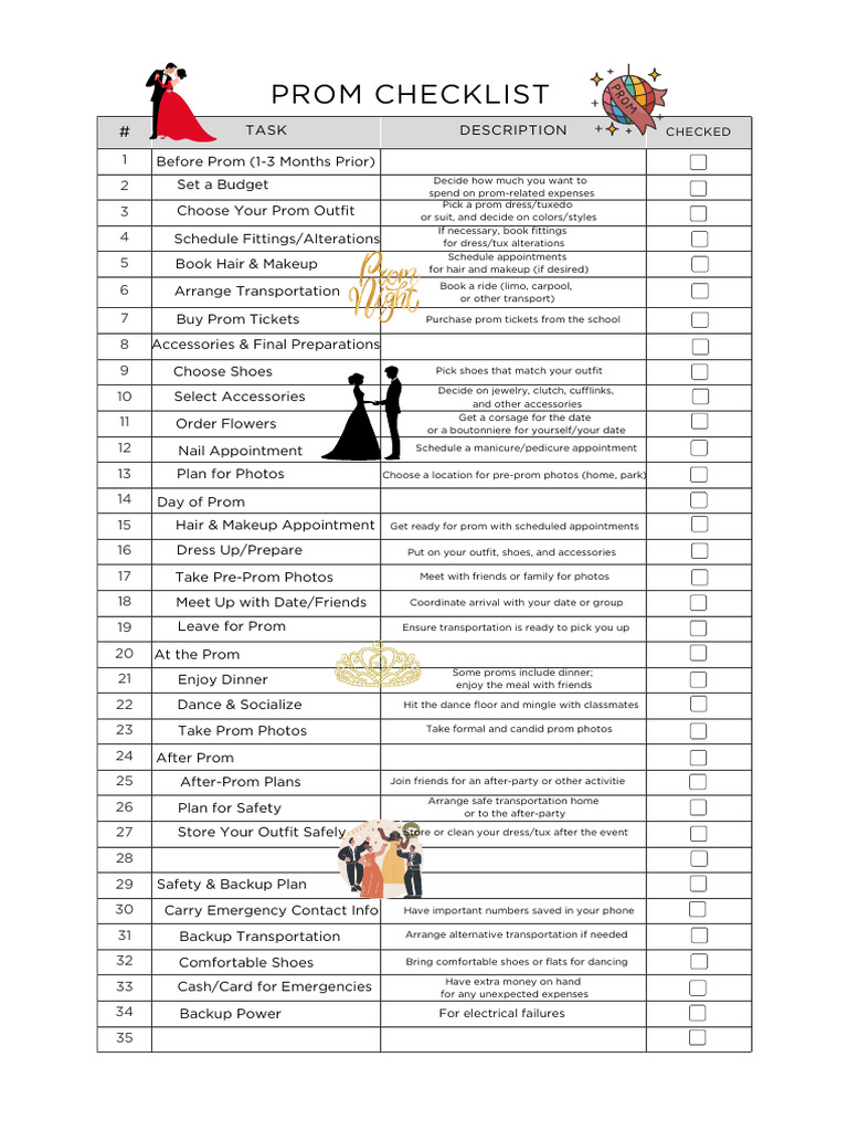 PromChecklist.A5 | PDF | Prom