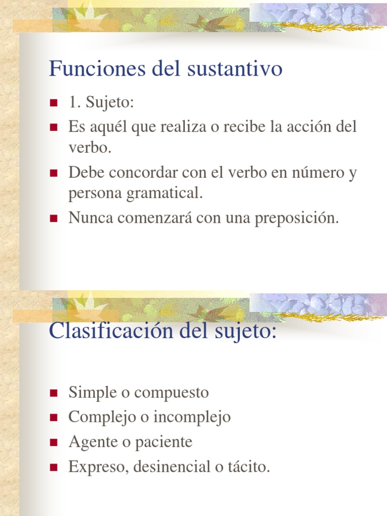 Funciones Del Sustantivo Verbo Asunto (gramática)