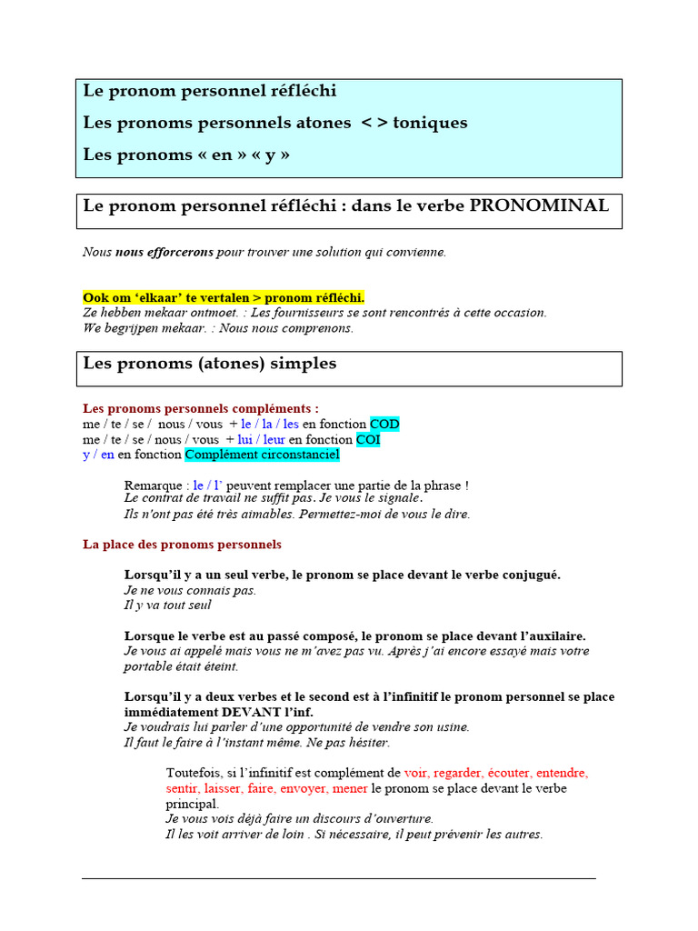 Pronoms atones et verbes associs | PDF | Complment d'objet | Pronom
