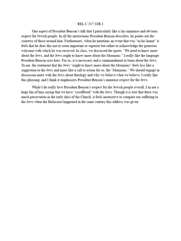 President Benson's Respect for Jews | PDF