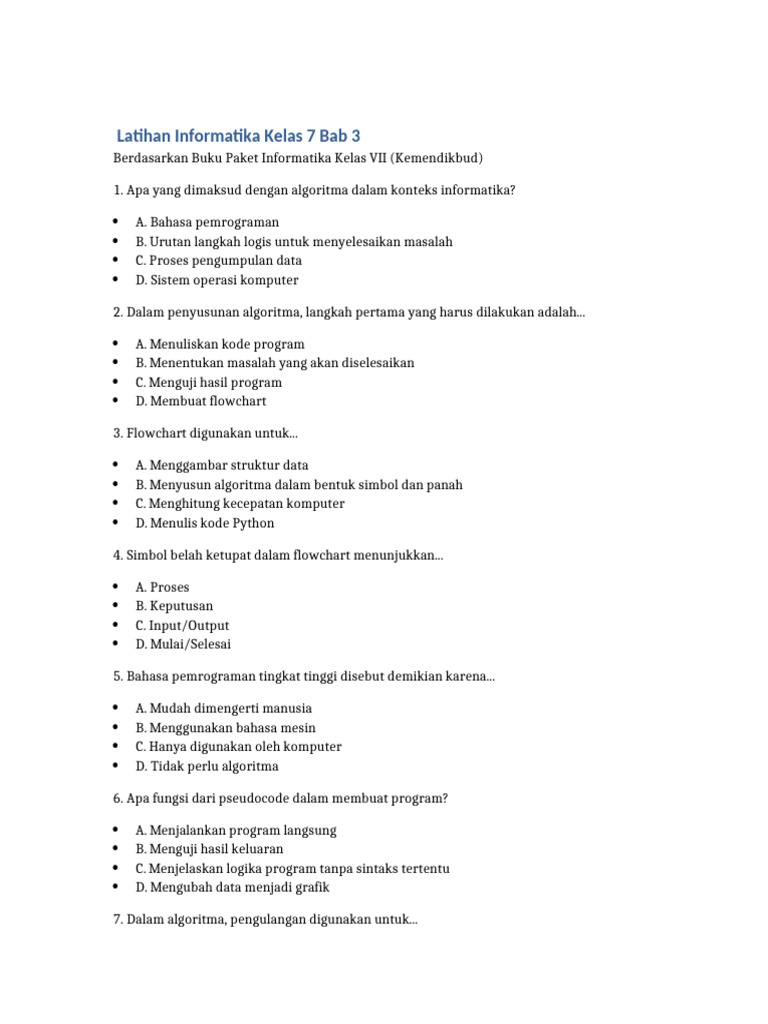 Algoritma dan Flowchart Kelas 7 Informatika | PDF