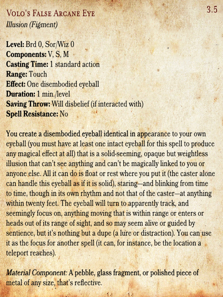 Volo's False Arcane Eye Spell Guide | PDF