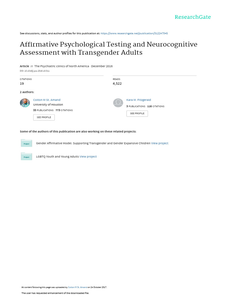 Affirmative Psychological Testing and Neurocognitive Assessment With ...
