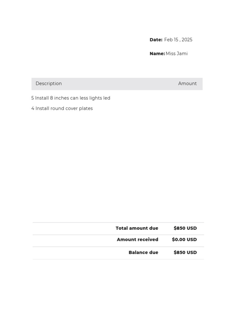 Invoice for LED Light Installation | PDF