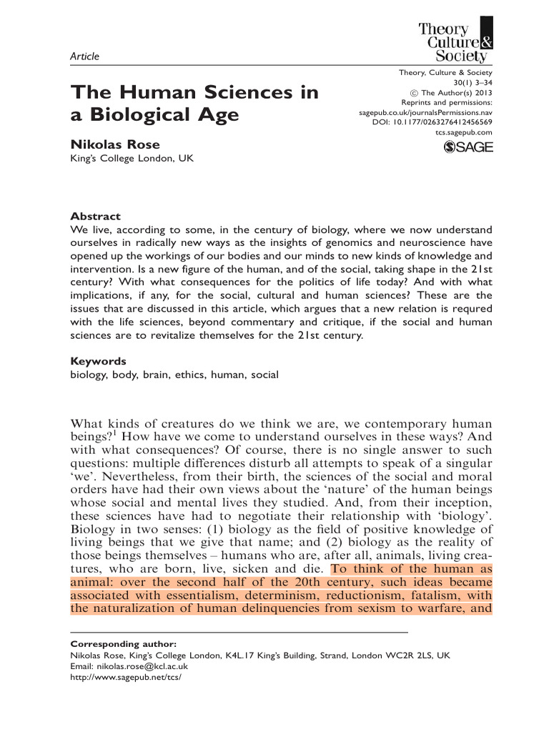 Human Sciences in the Biological Era | PDF | Conserved Sequence | Human ...