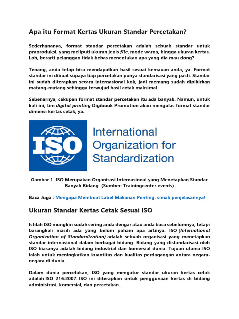 Ukuran Kertas Standar Percetakan ISO | PDF