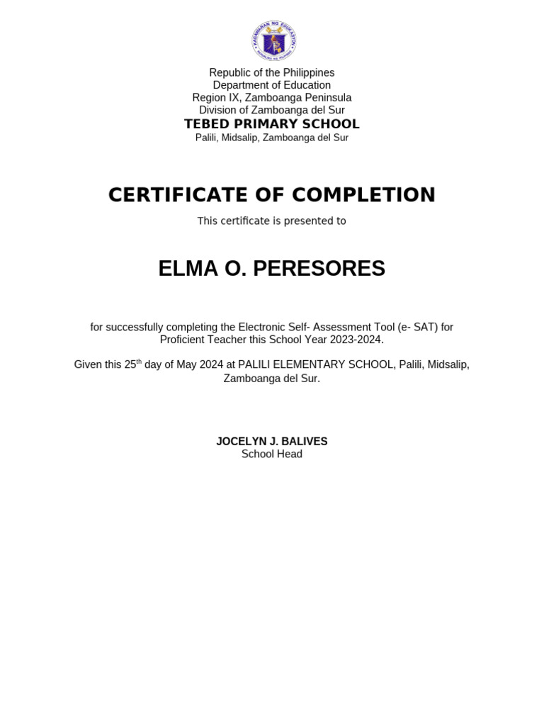 Certificate of Completion for e-SAT 2024 | PDF