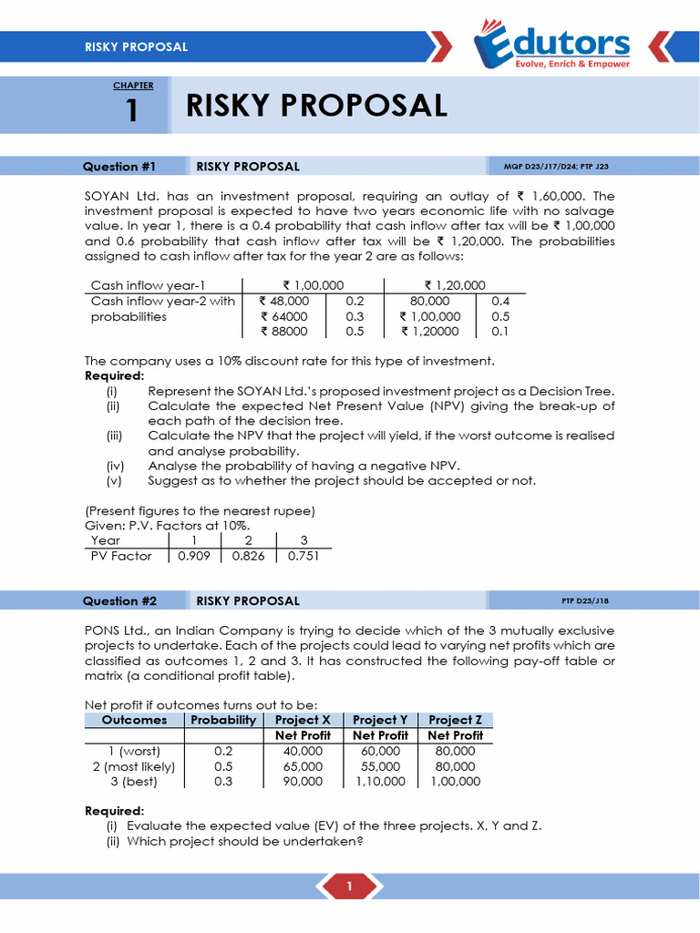 Evaluating Risky Investment Proposals | PDF | Net Present Value | Investing