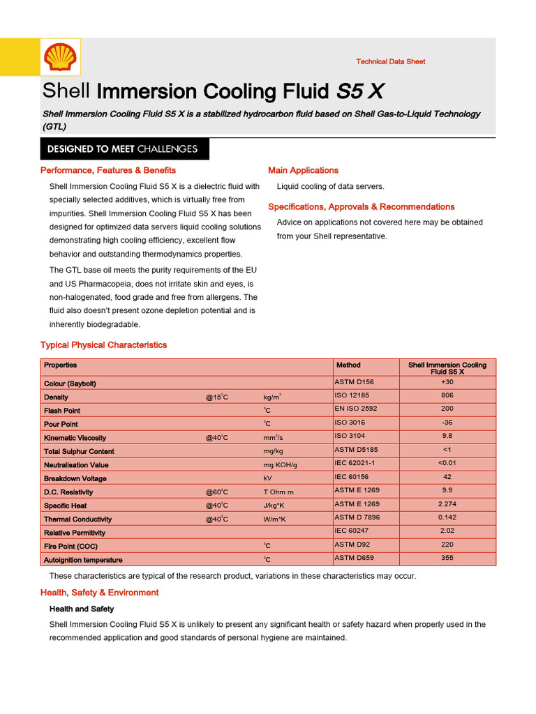 Shell Immersion Cooling Fluid S5 X Data Sheet | PDF | Liquids | Gas To ...