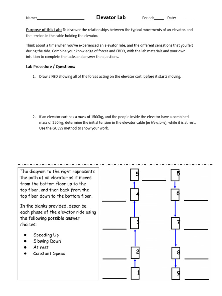 Elevator Tension and Motion Lab Guide | PDF | Force | Acceleration