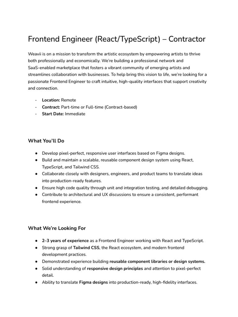 Remote Frontend Engineer (React/TS) Job | PDF | Computing