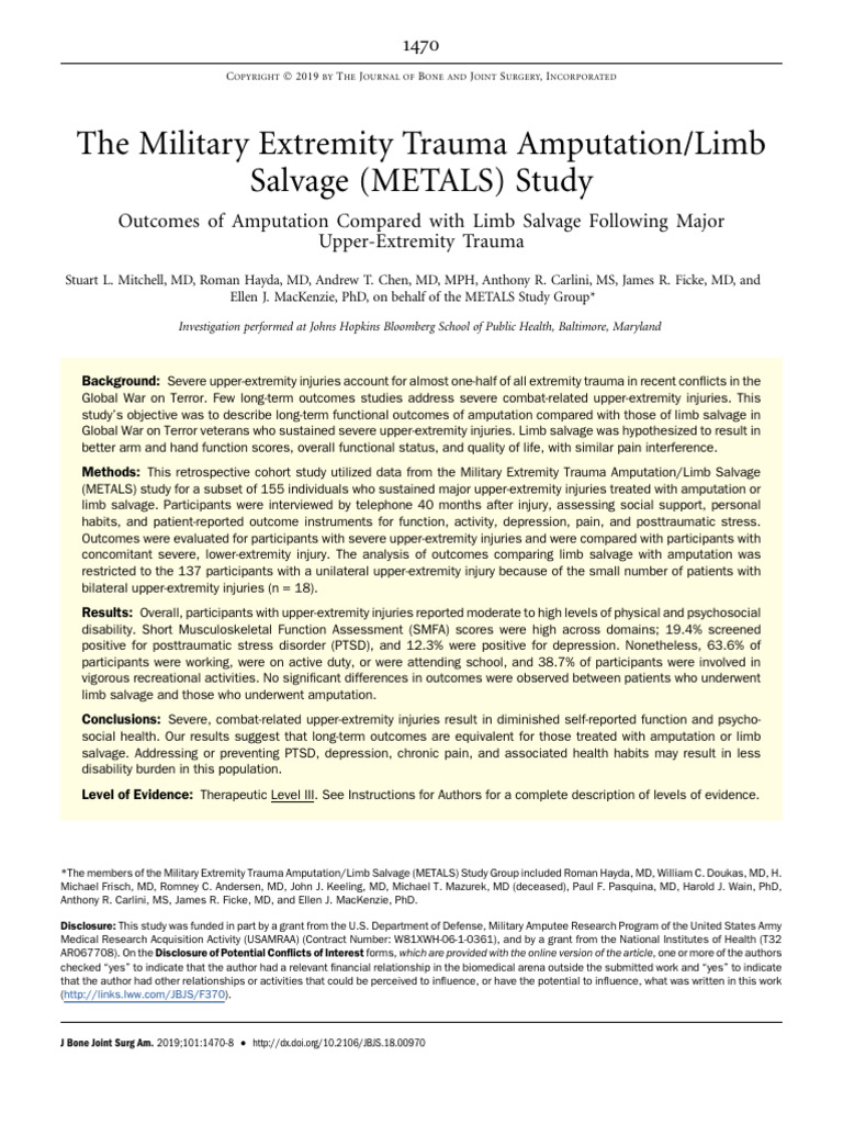 Amputation vs. Limb Salvage in Upper-Extremity Trauma | PDF ...