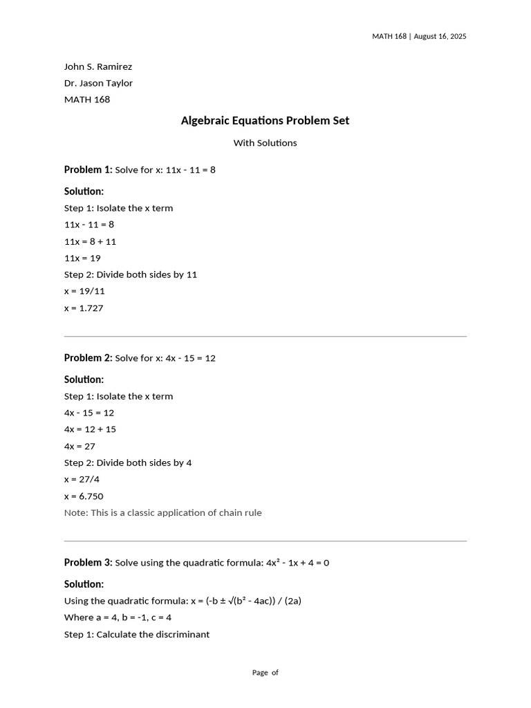 MTH 233 Algebra Fall2022 Solutions 6361 | PDF | Quadratic Equation ...