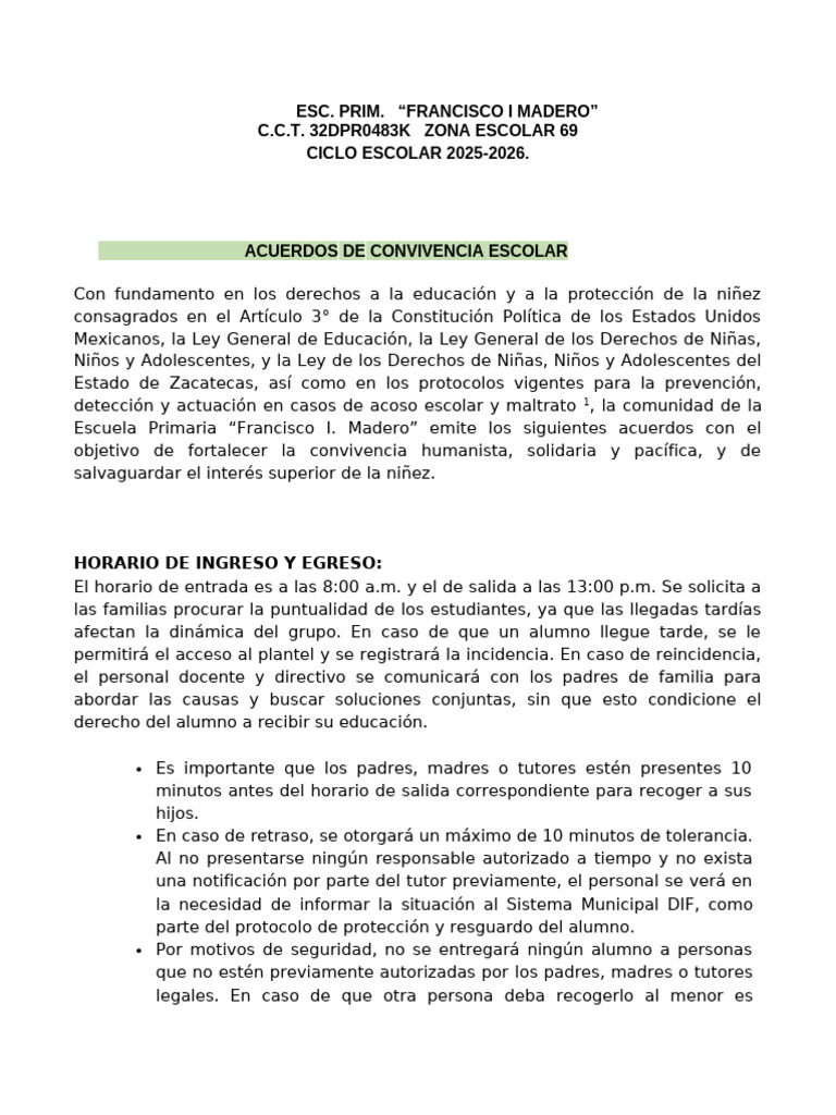 Acuerdos de Convivencia Escolar 2025-2026 | PDF | Maestros | Escuelas