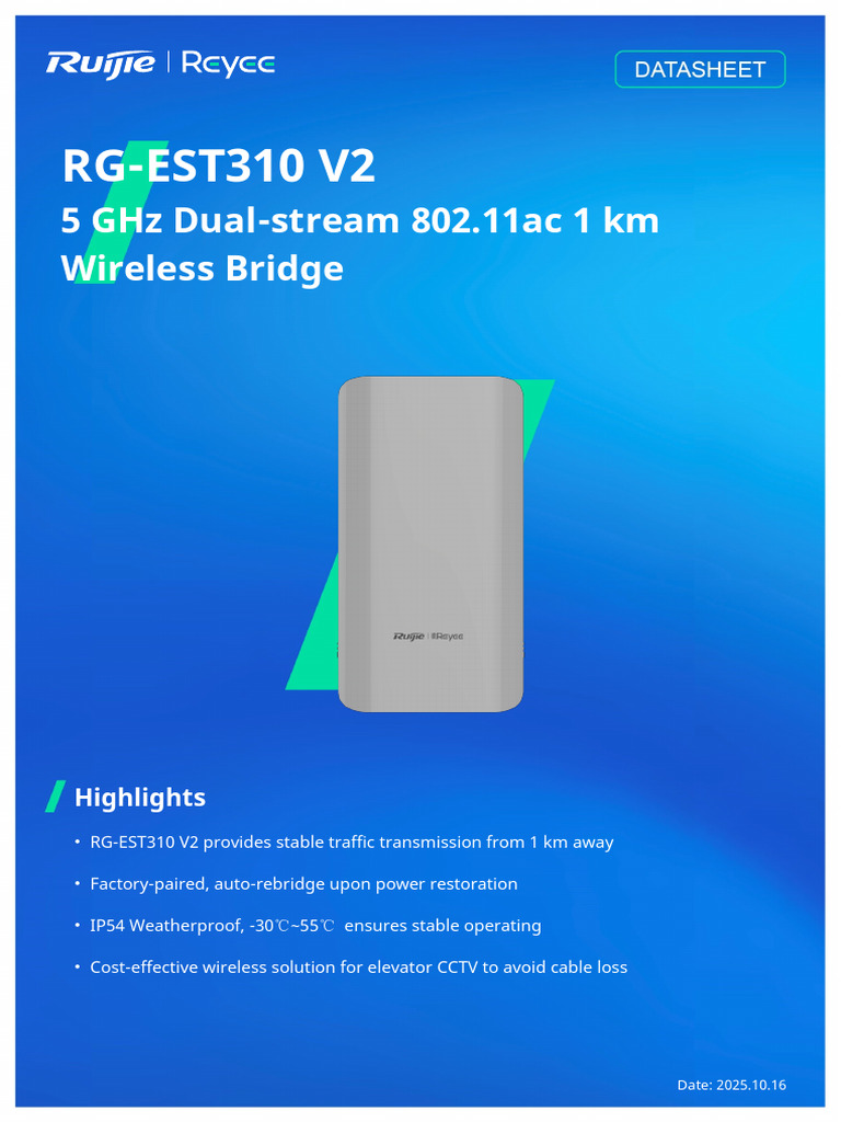 RG-EST310 V2 Wireless Bridge Datasheet | PDF | Ieee 802.11 | Wi Fi