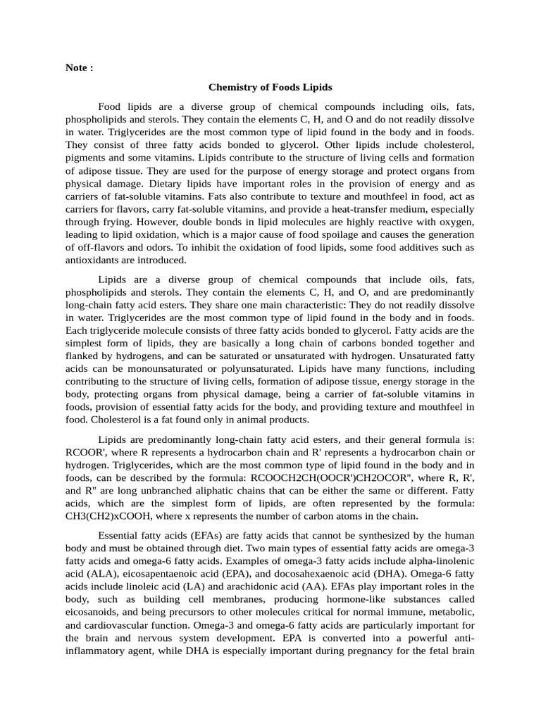 Chemistry of Food Lipids Explained | PDF | Lipid | Fatty Acid