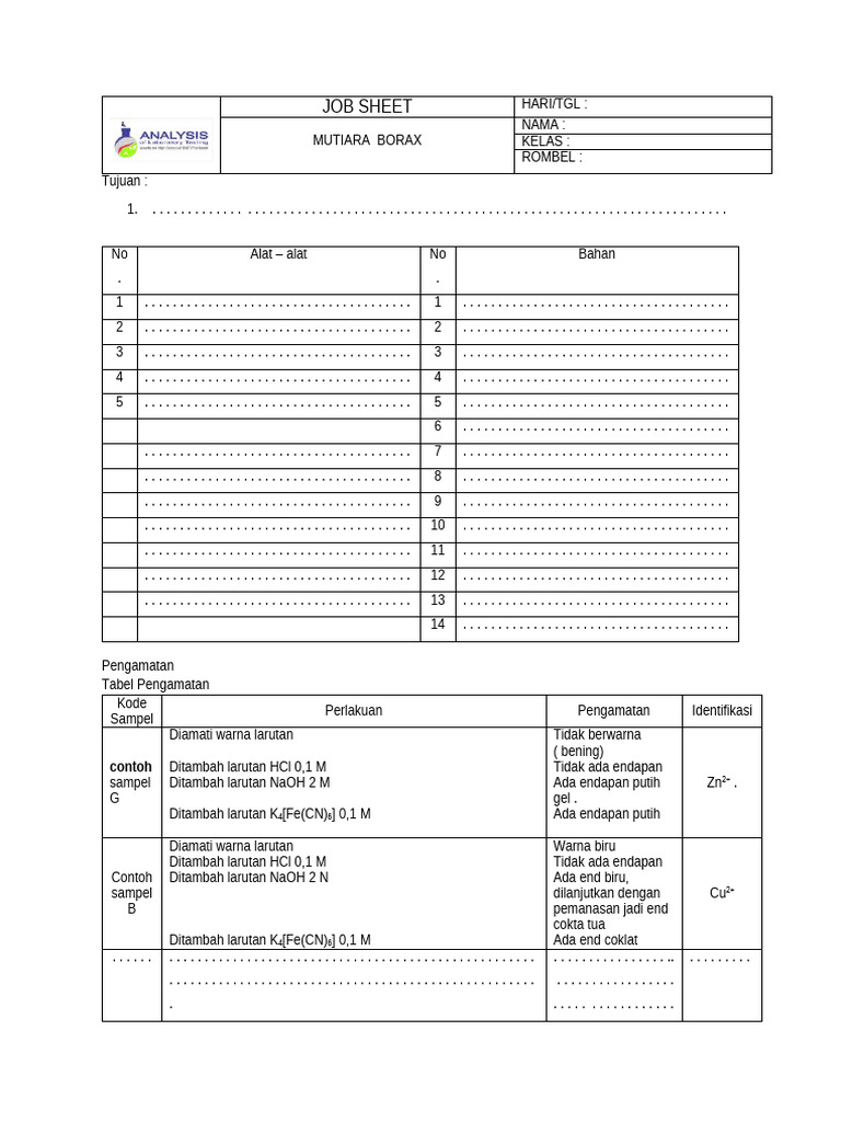 Job Sheet Praktikum Mutiara Borax | PDF