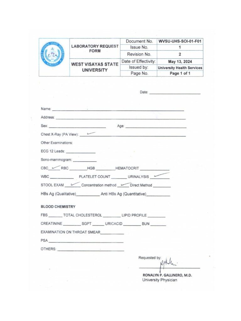 Laboratory Request Form | PDF