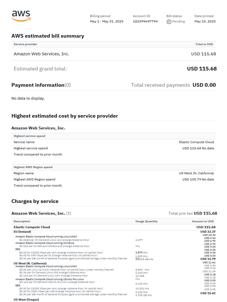 AWS Elastic Compute Cloud Billing Summary | PDF | Cloud Computing ...