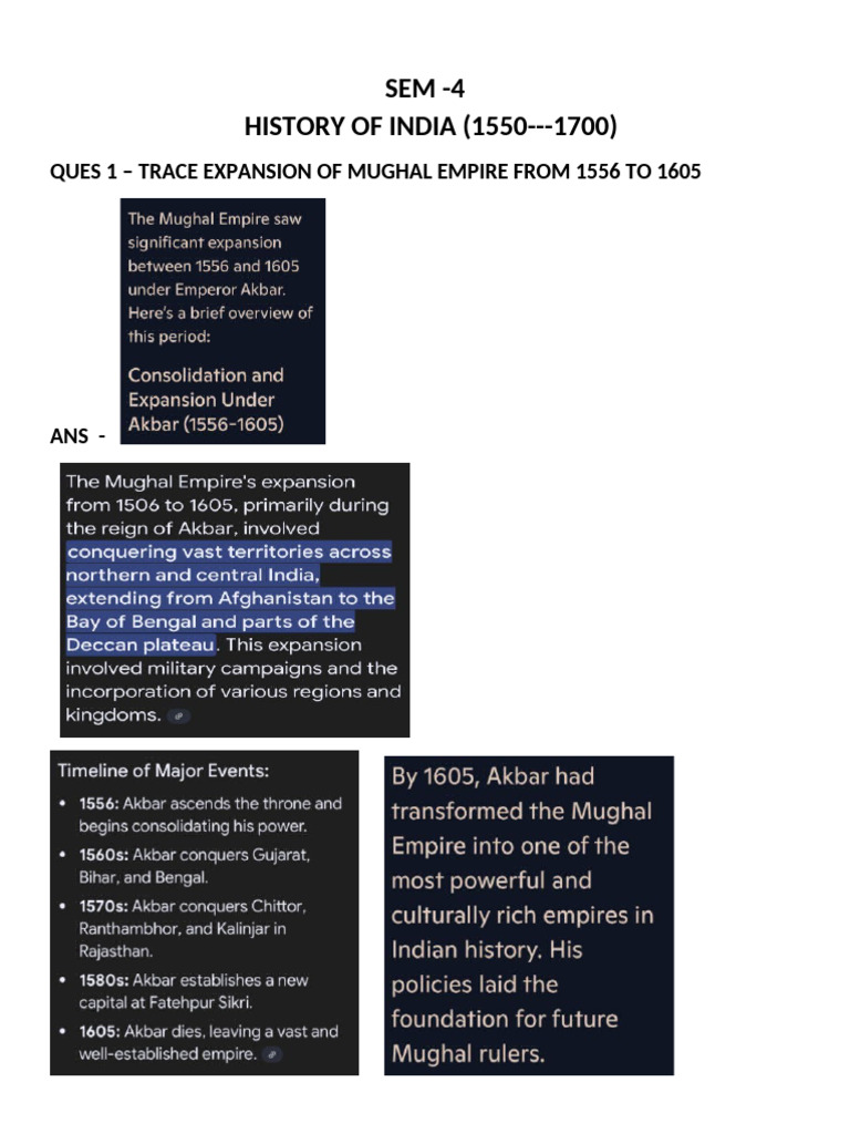Mughal Empire History (1550-1700) | PDF