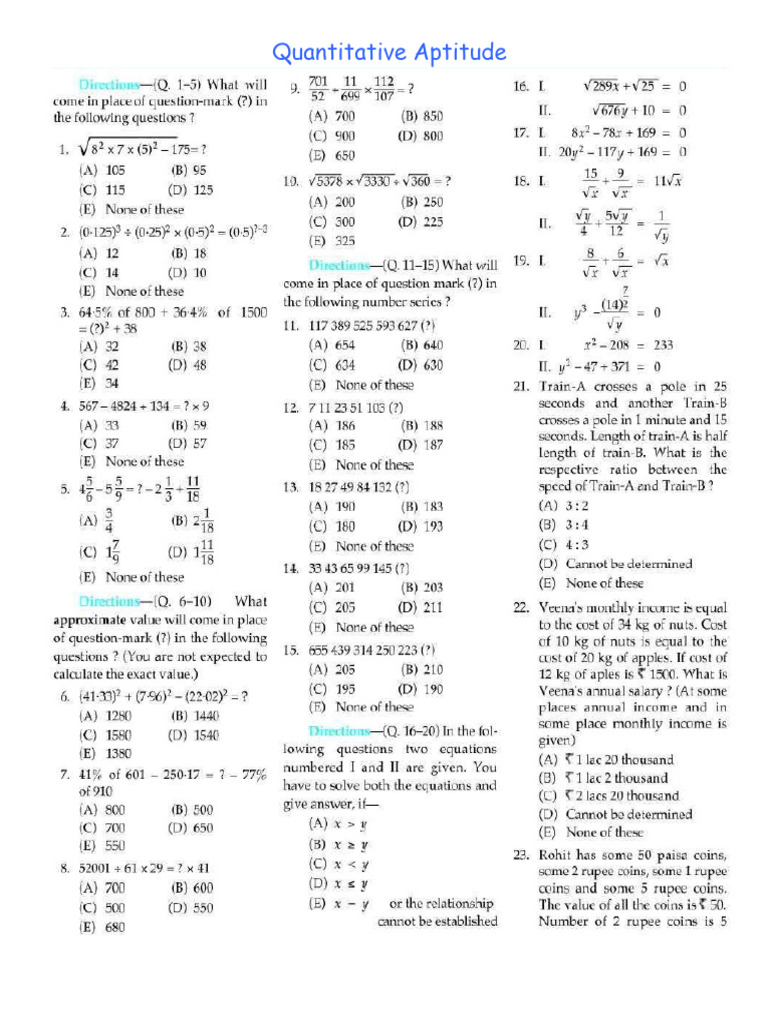 Quantitative Aptitude Practice Questions | PDF | Euclidean Geometry ...