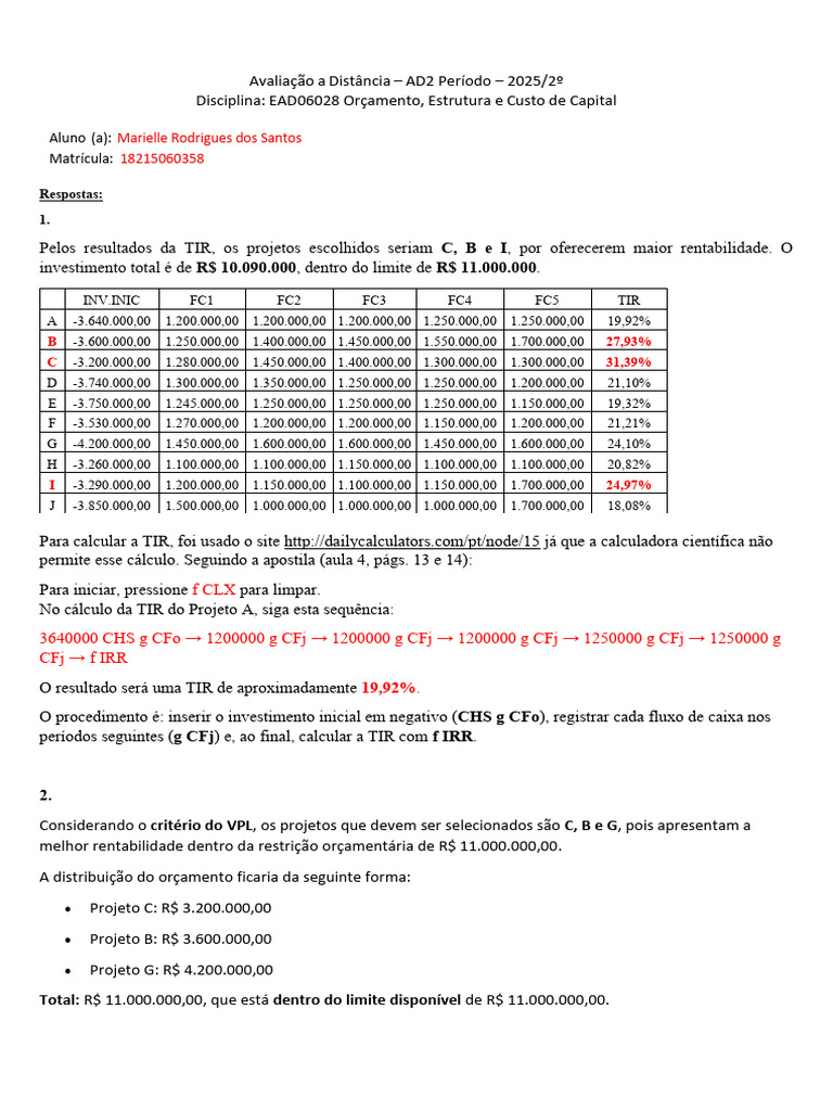 AD2.OECC.2025.2 | PDF | Valor Presente líquido | Economia financeira