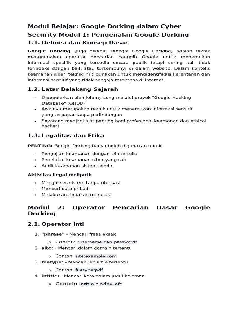 Teknik Google Dorking untuk Keamanan Cyber | PDF
