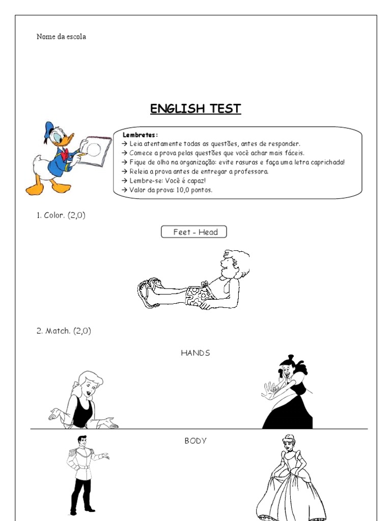 Prova de Inglês - 1º Ano | PDF | Artes Linguísticas e Disciplina