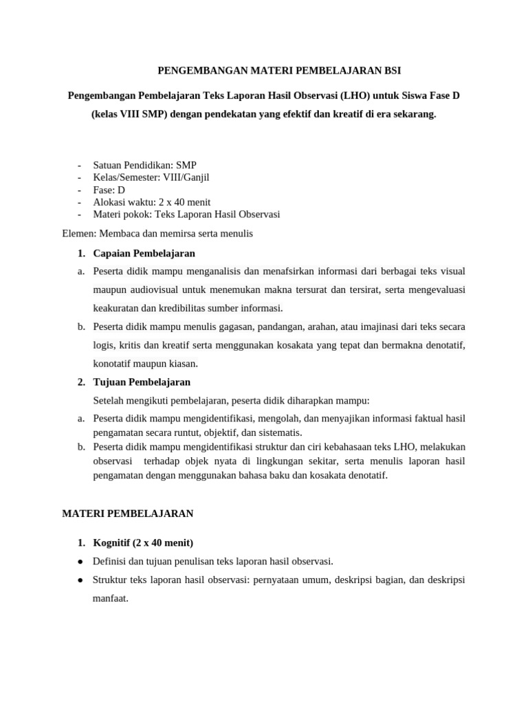 Pengembangan Materi Teks LHO SMP | PDF