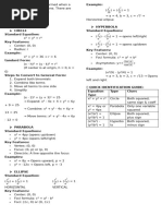 Conic Sections Formulas Cheat Sheet | PDF