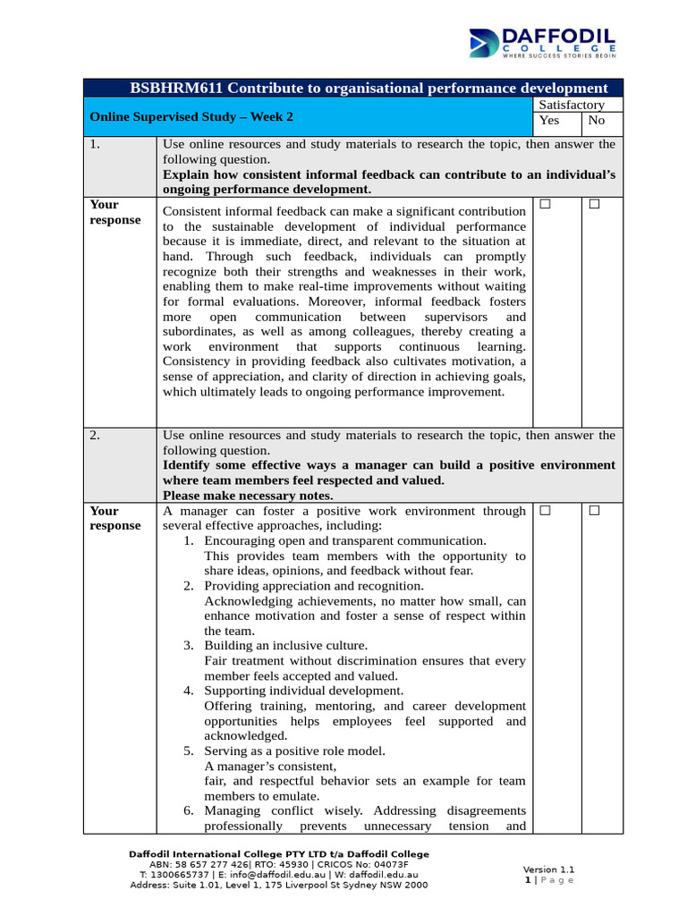 GDM - OSS BSBHRM611 Contribute To Organisational Performance ...