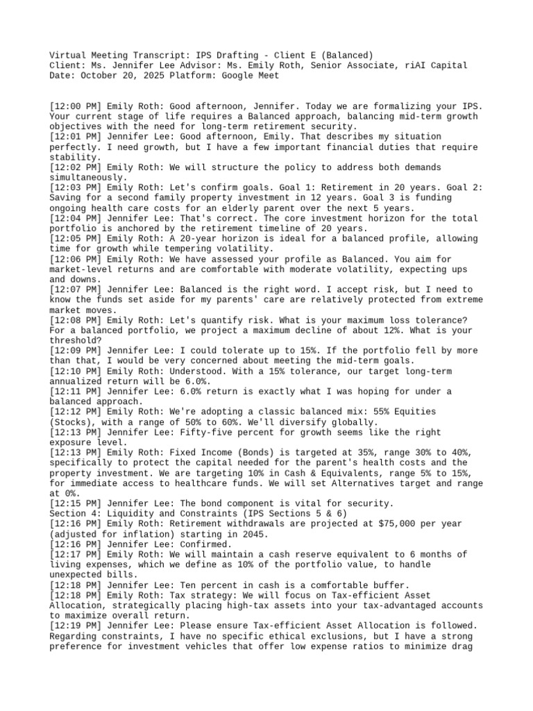 Balanced IPS Drafting for Client E | PDF | Bonds (Finance) | Investing