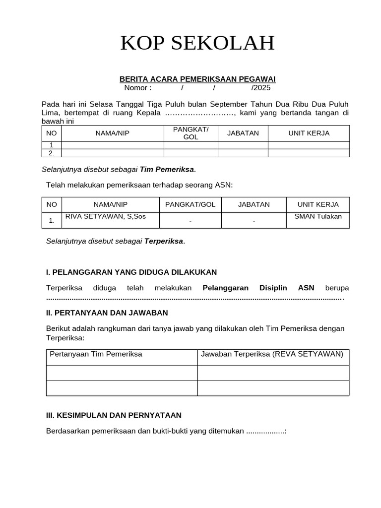 Berita Acara Pemeriksaan ASN 2025 | PDF