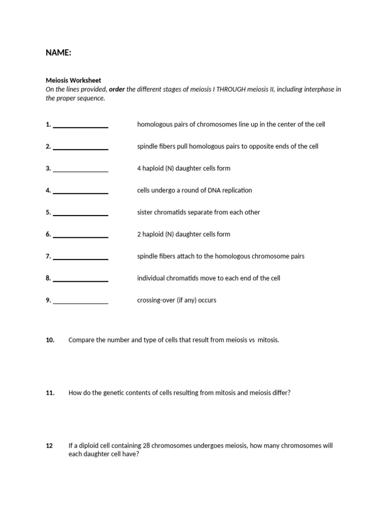 Meiosis+Worksheet+Grade+11+ +Zoom+Class+Oct.+24 | PDF | Chromosome ...