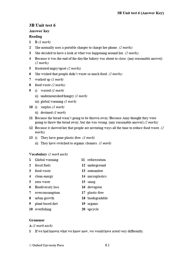3B Unit Test 6 Answer Key | PDF | Climate Change | Natural Environment