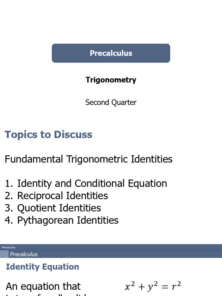 Trigonometric Identities in Precalculus | PDF | Trigonometric Functions ...