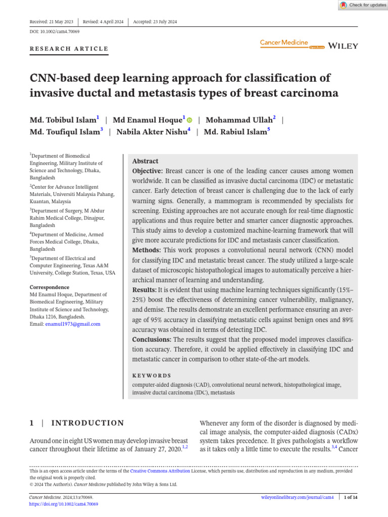 Cancer Medicine - 2024 - Islam - CNN Based Deep Learning Approach For ...